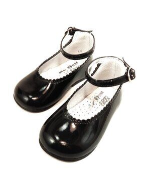 De Osu -Spain - Baby Girl's Black Patent Leather Dress Shoes - European 19-21